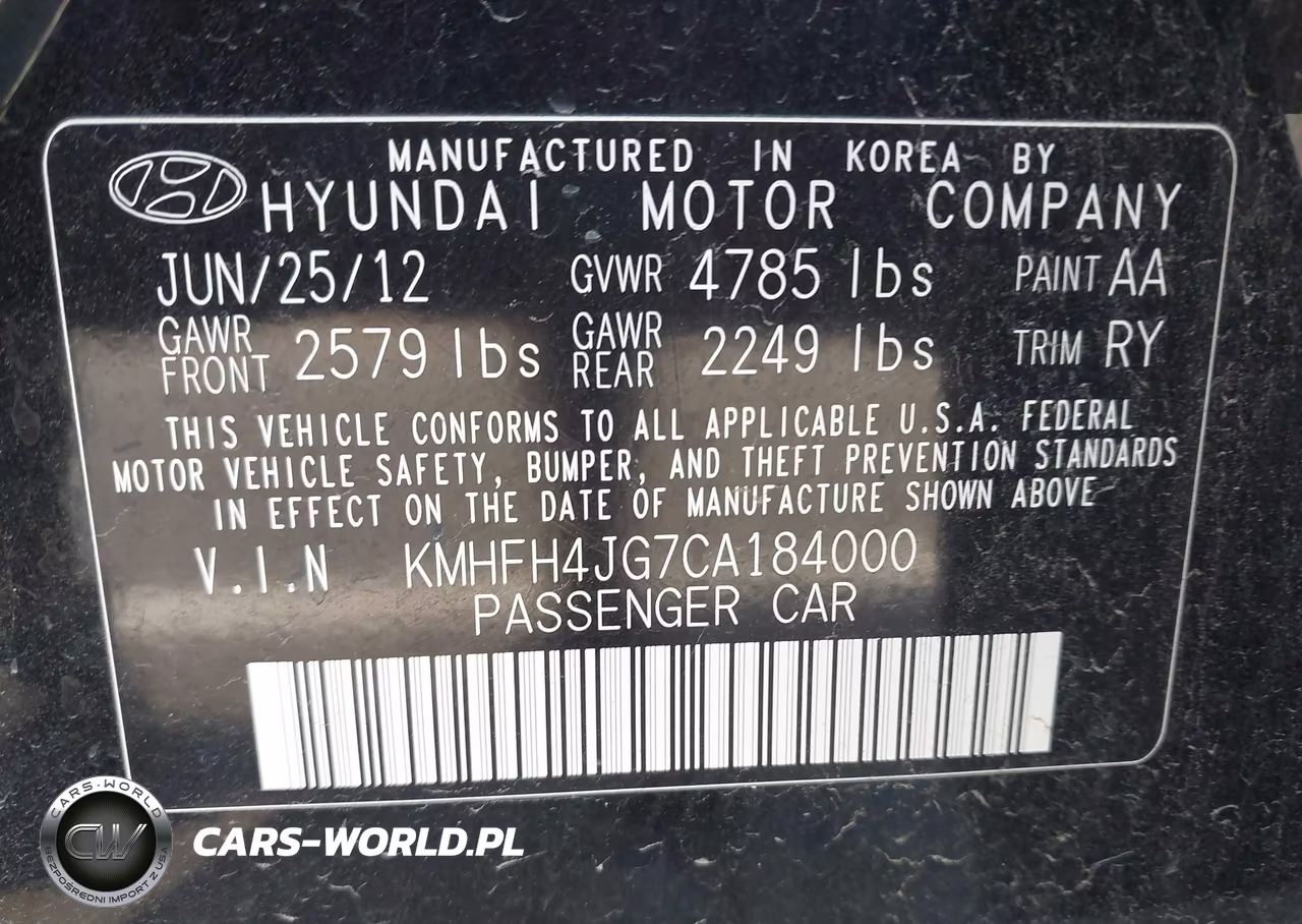 2012 Hyundai Azera VIN:KMHFH4JG7CA184000 - 9