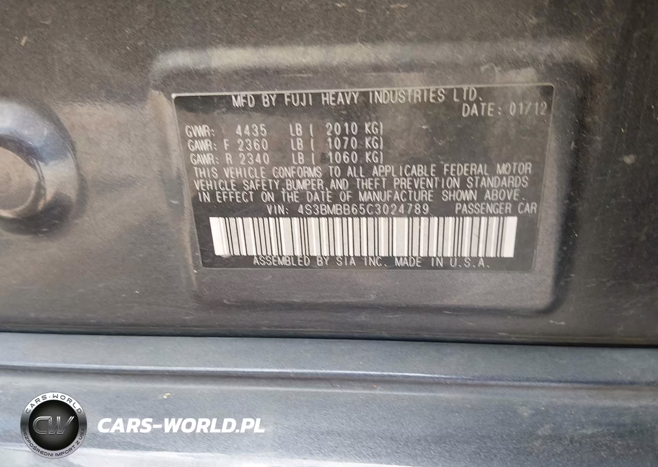 2012 Subaru Legacy 2.5I Premium VIN:4S3BMBB65C3024789 - 9