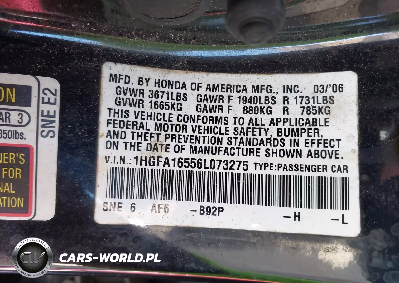 2006 Honda Civic Lx VIN:1HGFA16556L073275 - 9