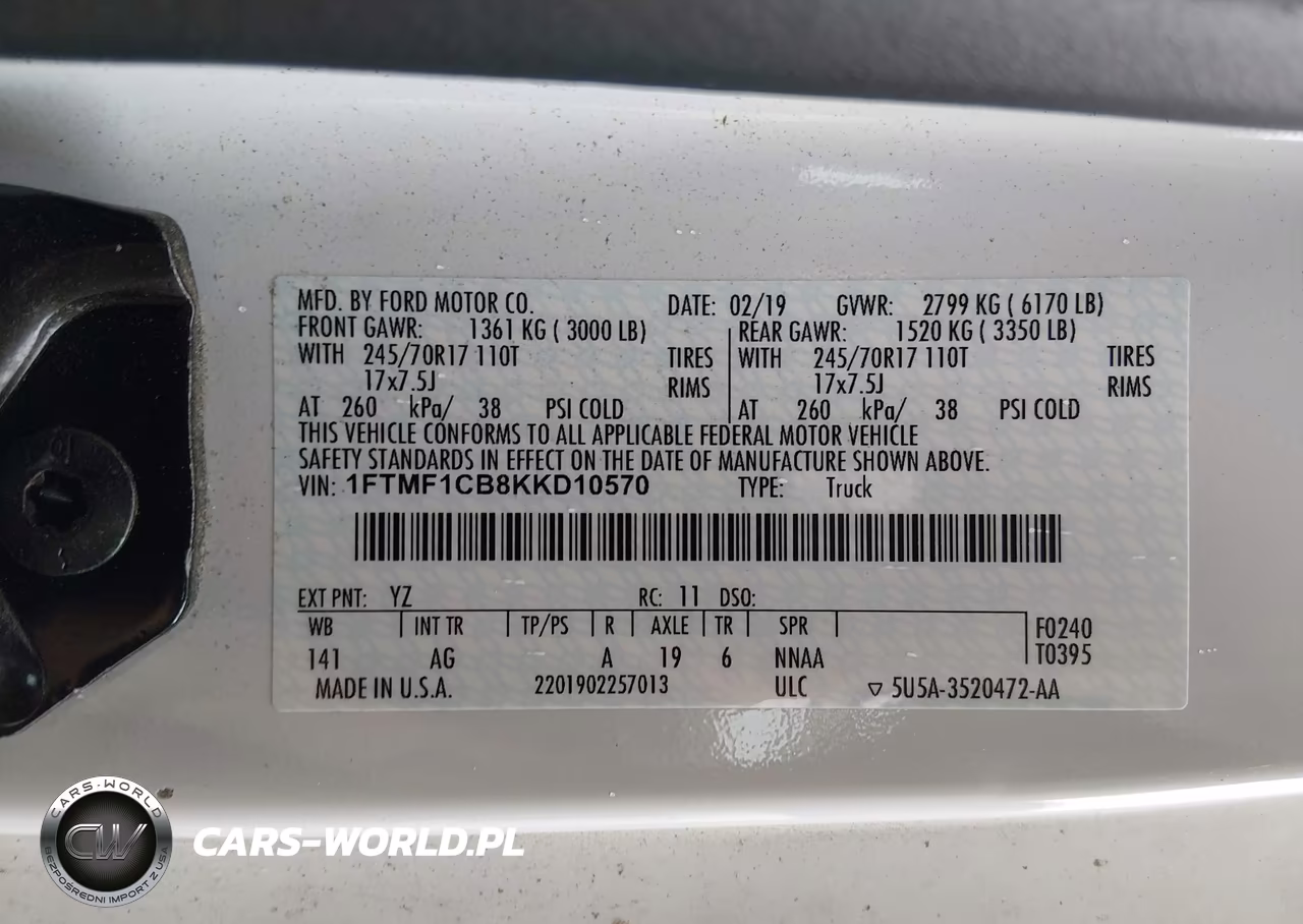 2019 Ford F-150 Xl VIN:1FTMF1CB8KKD10570 - 9