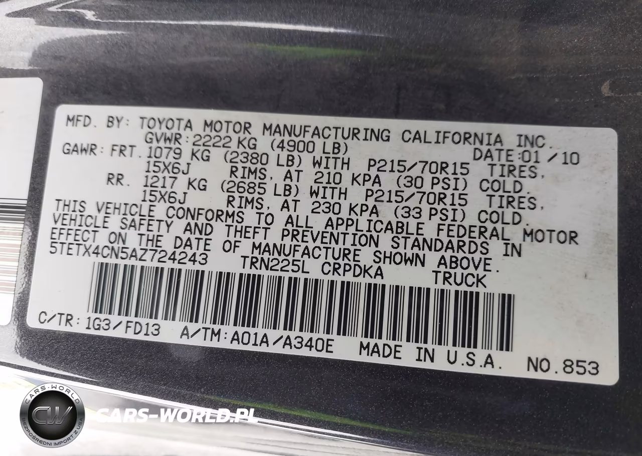 2010 Toyota Tacoma VIN:5TETX4CN5AZ724243 - 9