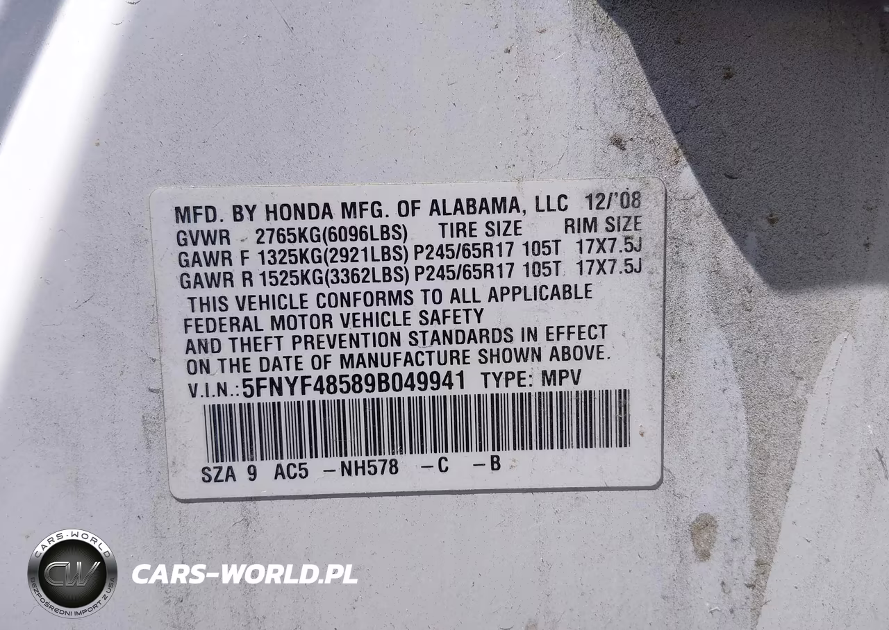 2009 Honda Pilot Ex-L VIN:5FNYF48589B049941 - 9