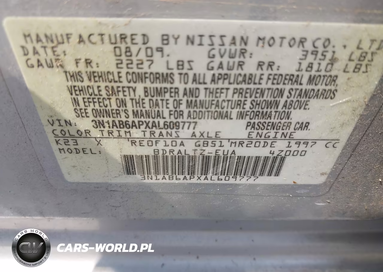2010 Nissan Sentra 2.0S VIN:3N1AB6APXAL609777 - 9
