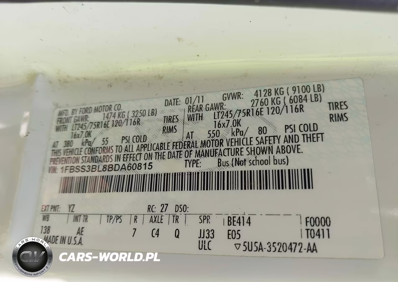 2011 Ford E-350 Super Duty Xl VIN:1FBSS3BL8BDA60815 - 9