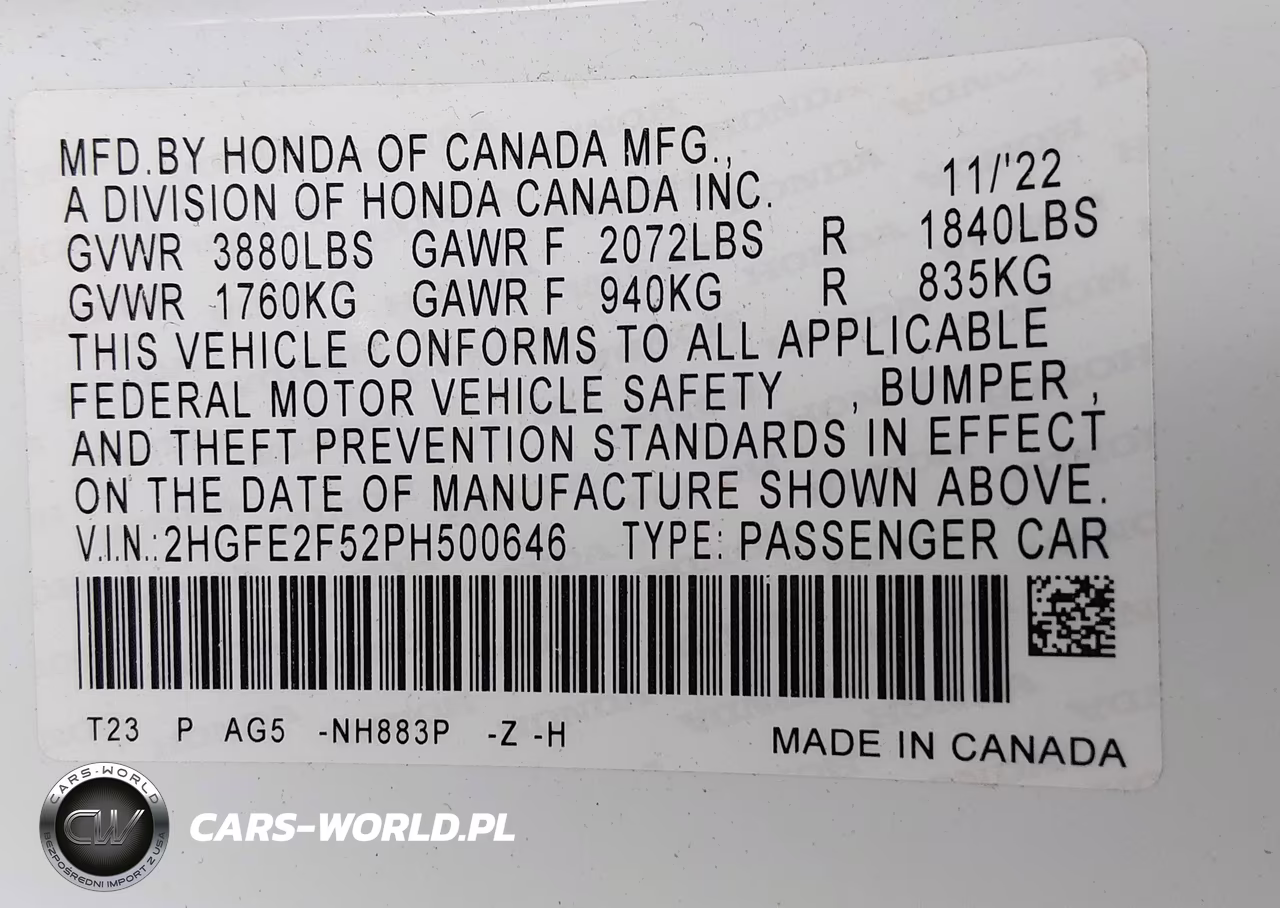 2023 Honda Civic Sport VIN:2HGFE2F52PH500646 - 9