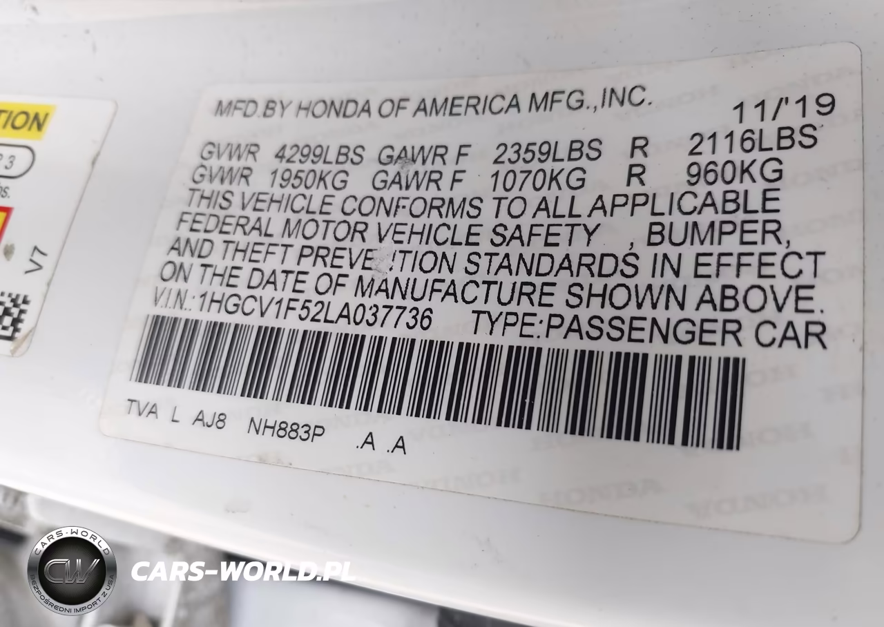 2020 Honda Accord Ex-L VIN:1HGCV1F52LA037736 - 9
