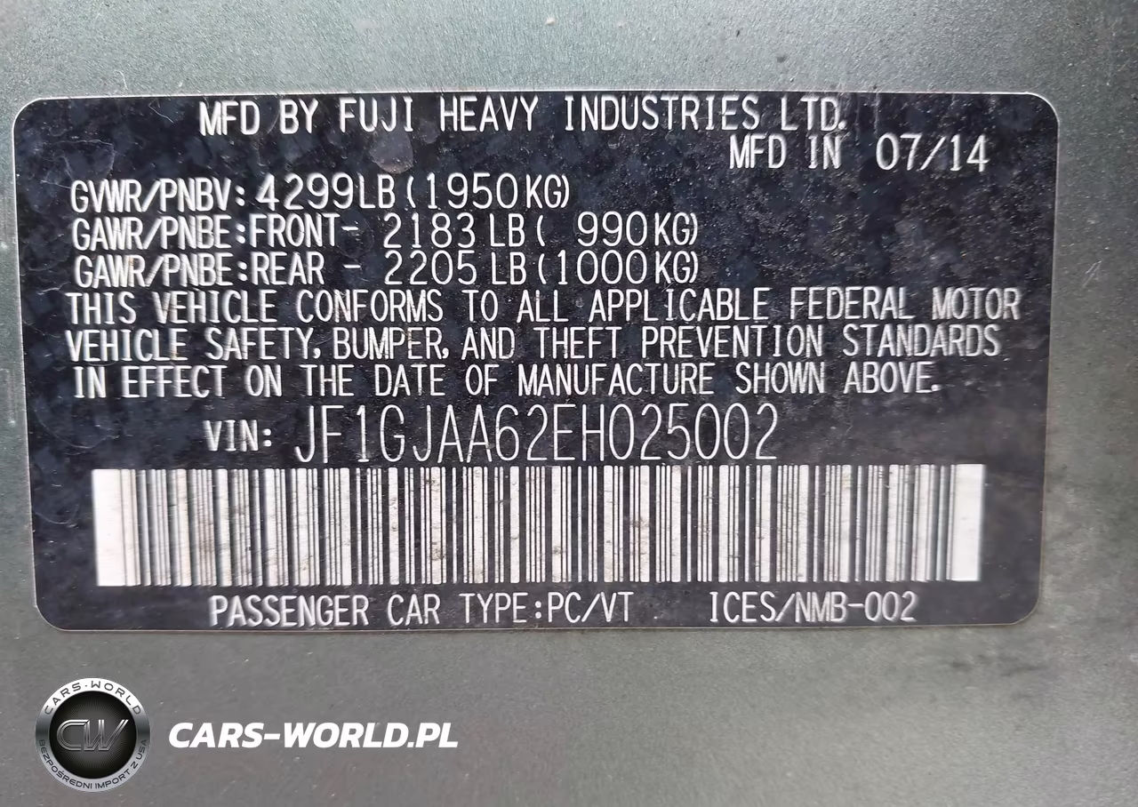 2014 Subaru Impreza 2.0I VIN:JF1GJAA62EH025002 - 9