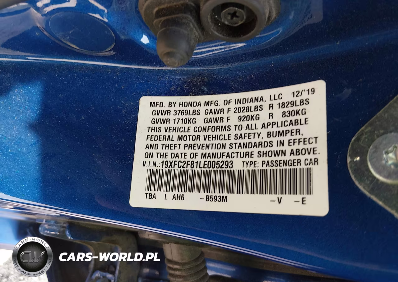 2020 Honda Civic Sport VIN:19XFC2F81LE005293 - 9
