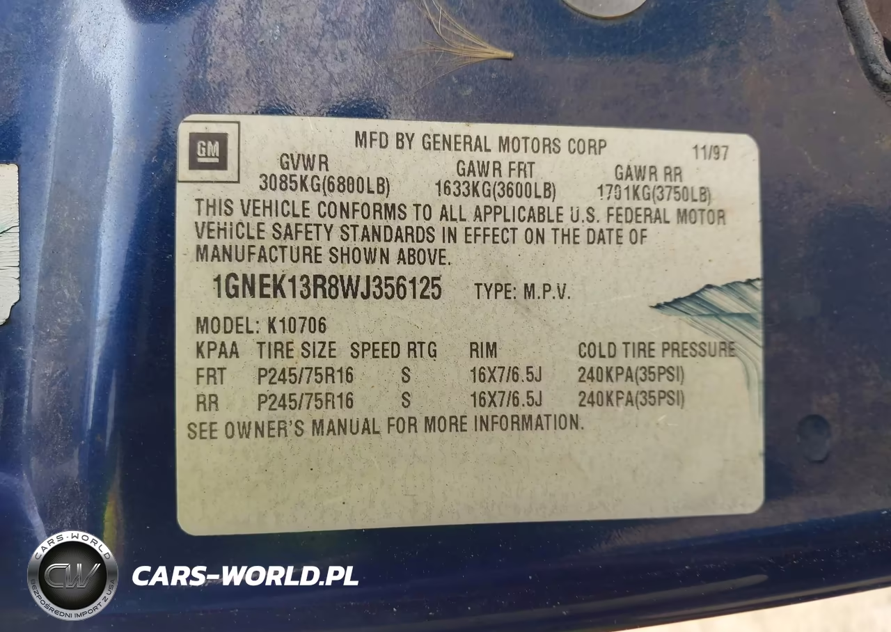 1998 Chevrolet Tahoe Ls VIN:1GNEK13R8WJ356125 - 9