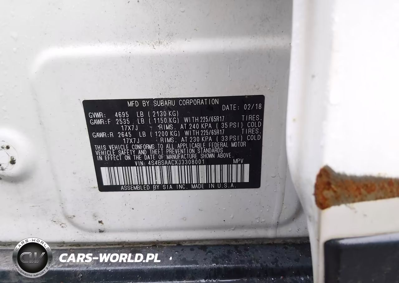 2018 Subaru Outback 2.5I VIN:4S4BSAACXJ3308001 - 9