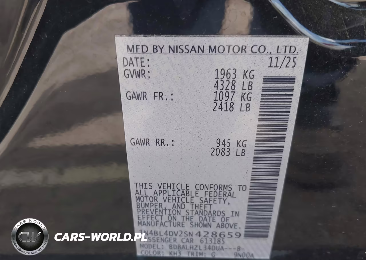 2025 Nissan Altima Sv Fwd VIN:1N4BL4DV2SN428659 - 9