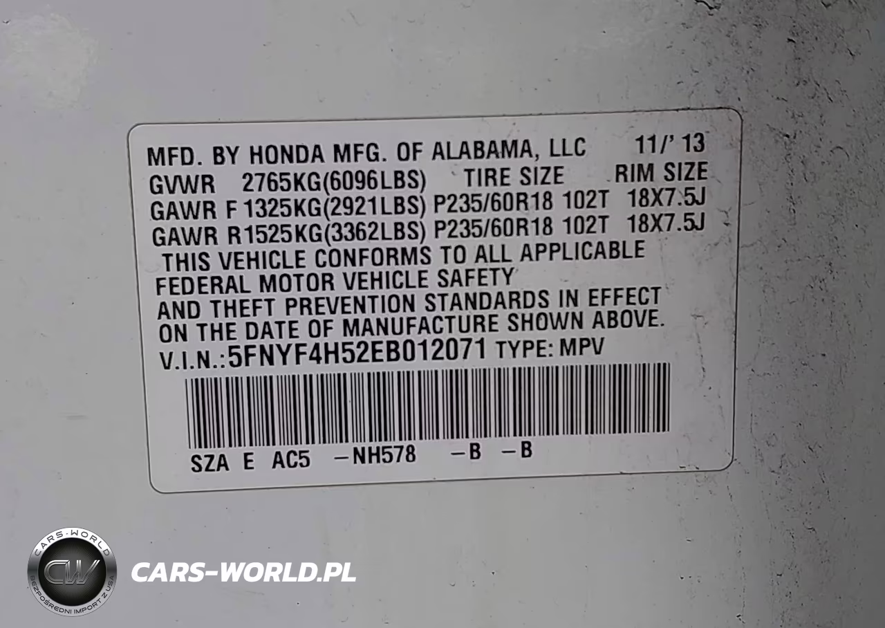 2014 Honda Pilot Ex-L VIN:5FNYF4H52EB012071 - 9