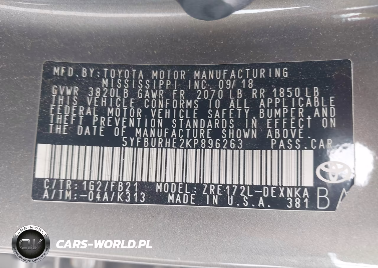 2019 Toyota Corolla Le VIN:5YFBURHE2KP896263 - 9