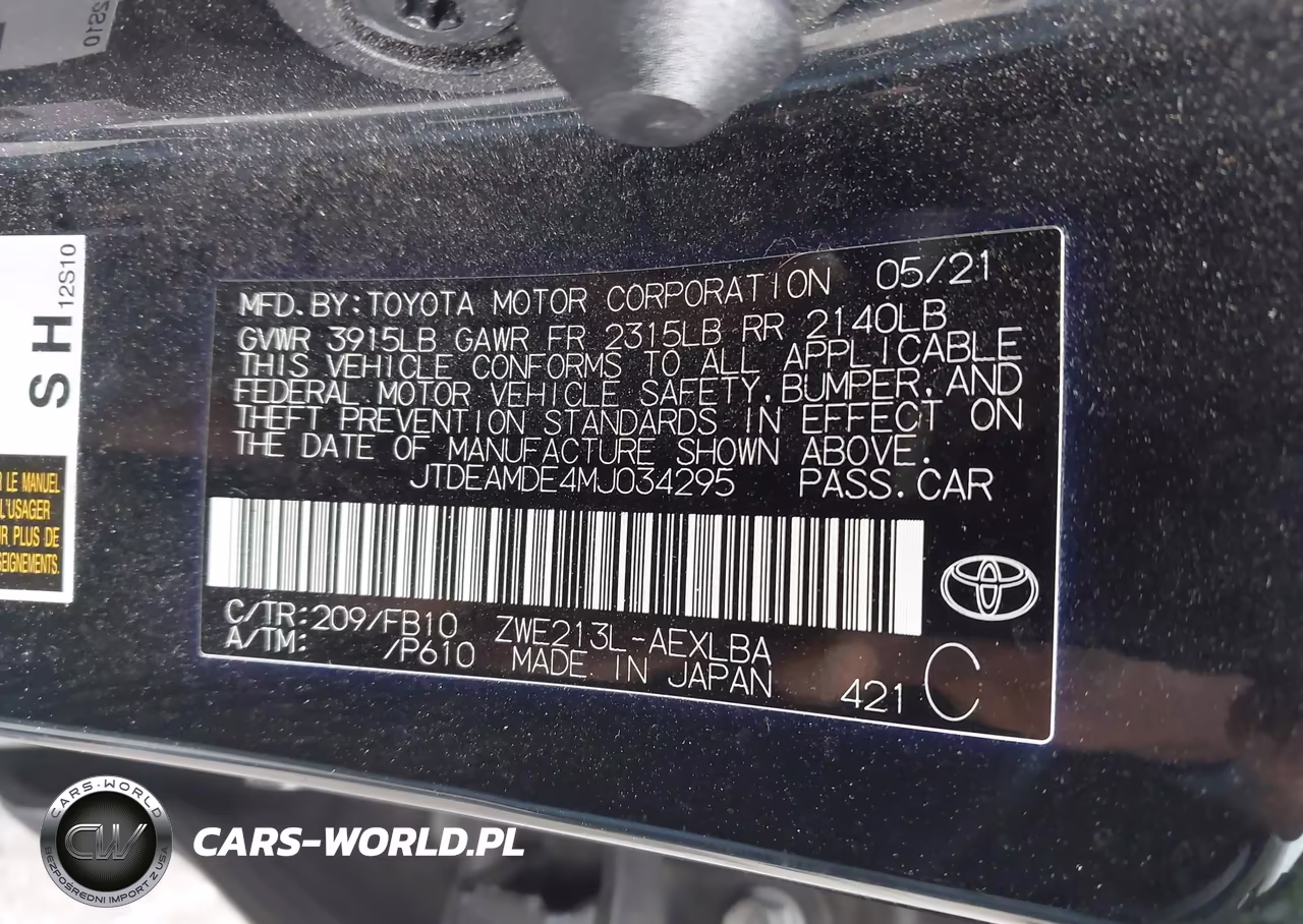 2021 Toyota Corolla Hybrid Le VIN:JTDEAMDE4MJ034295 - 9