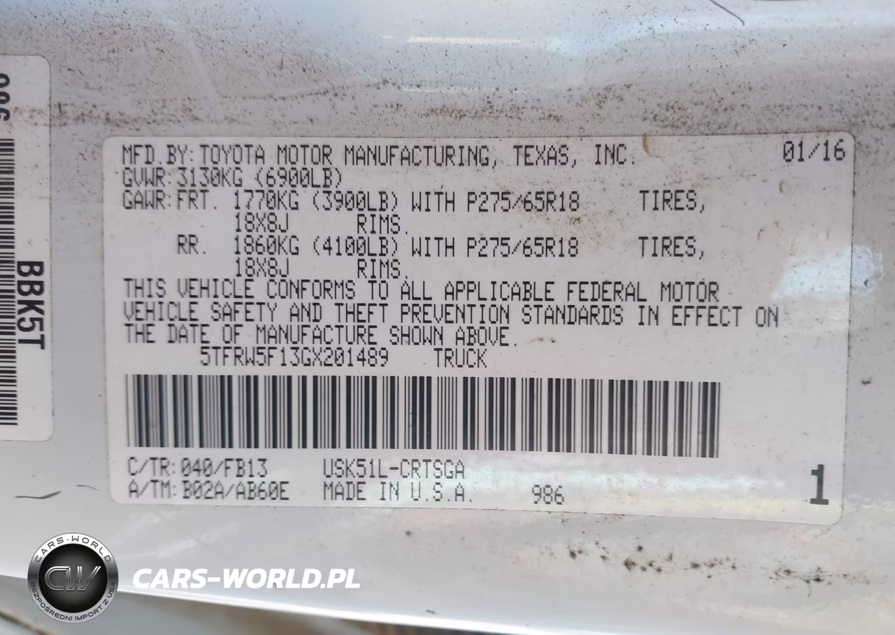 2016 Toyota Tundra Sr5 5.7L V8 VIN:5TFRW5F13GX201489 - 9