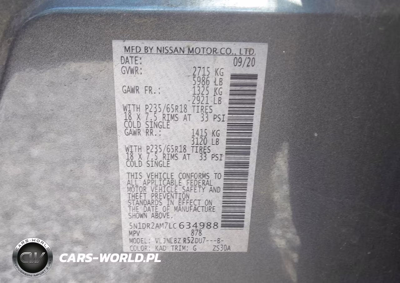 2020 Nissan Pathfinder S 4Wd VIN:5N1DR2AM7LC634988 - 9