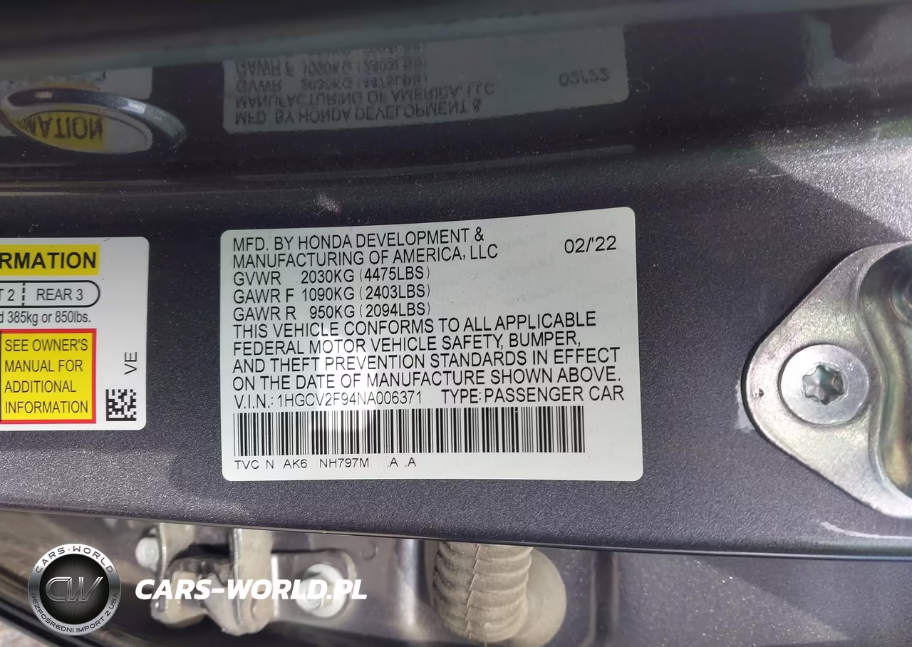 2022 Honda Accord Touring VIN:1HGCV2F94NA006371 - 9