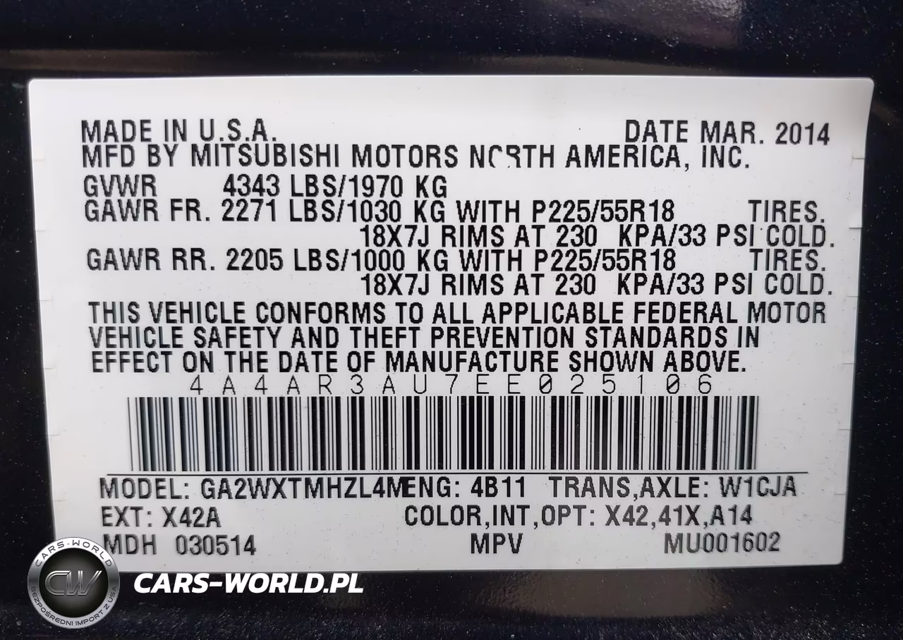 2014 Mitsubishi Outlander Sport Es VIN:4A4AR3AU7EE025106 - 9