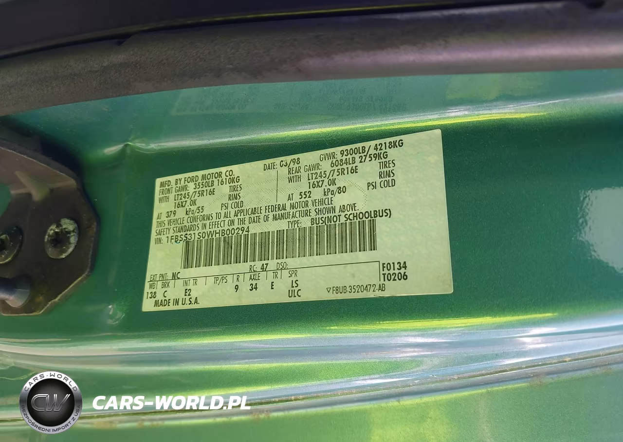 1998 Ford Super Club Wagon Xl-Xlt VIN:1FBSS31S0WHB00294 - 9