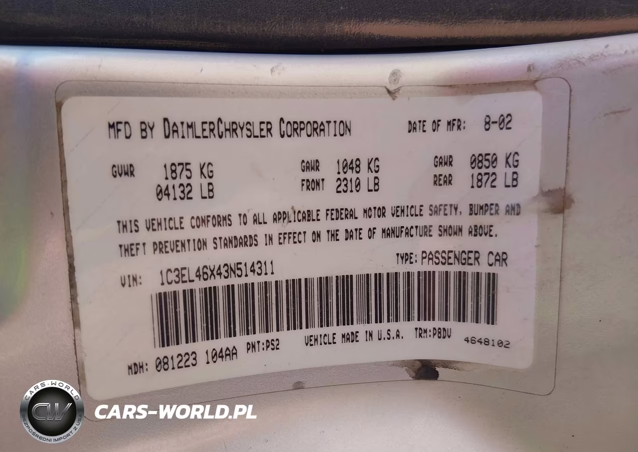 2003 Chrysler Sebring Lx VIN:1C3EL46X43N514311 - 9