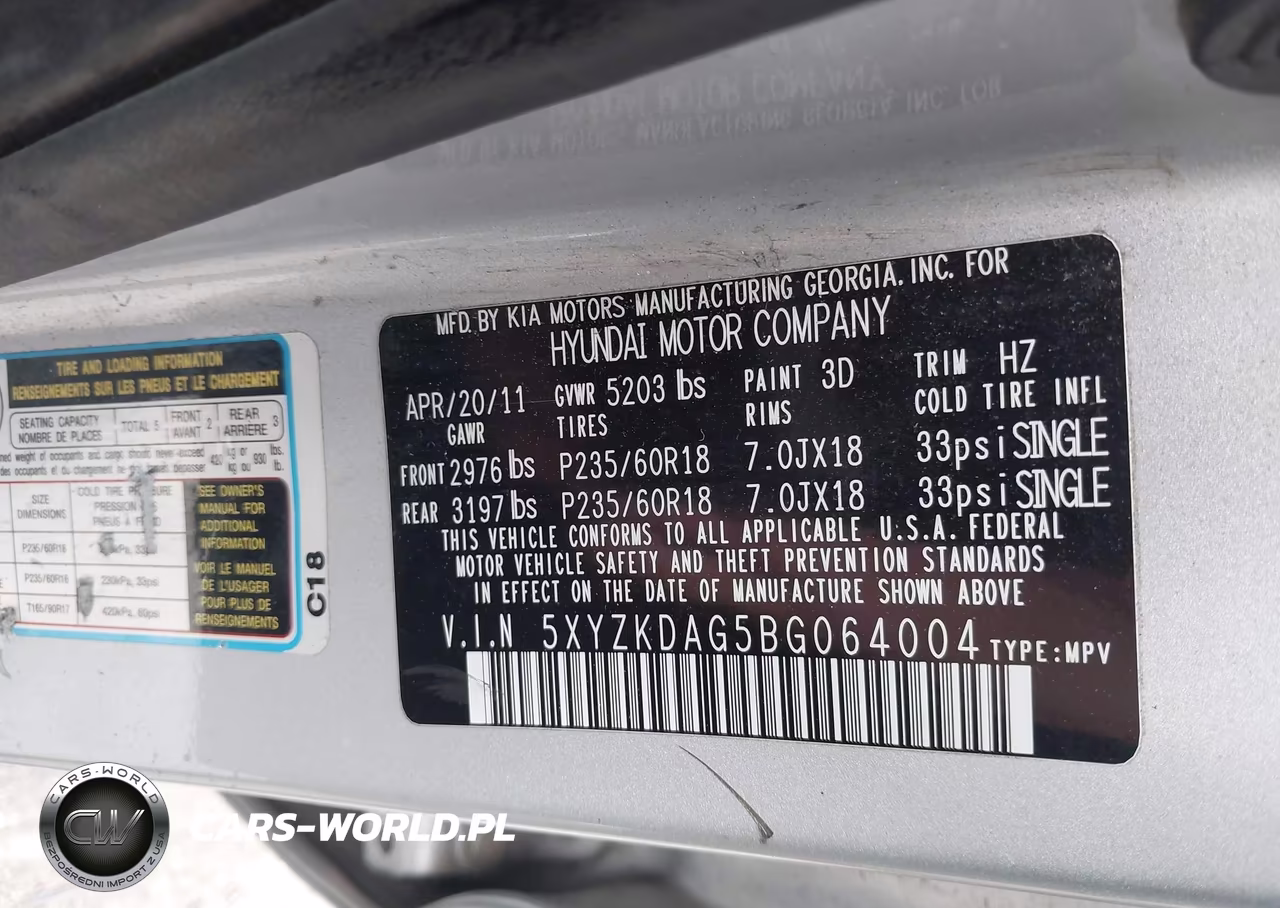2011 Hyundai Santa Fe Limited V6 VIN:5XYZKDAG5BG064004 - 9