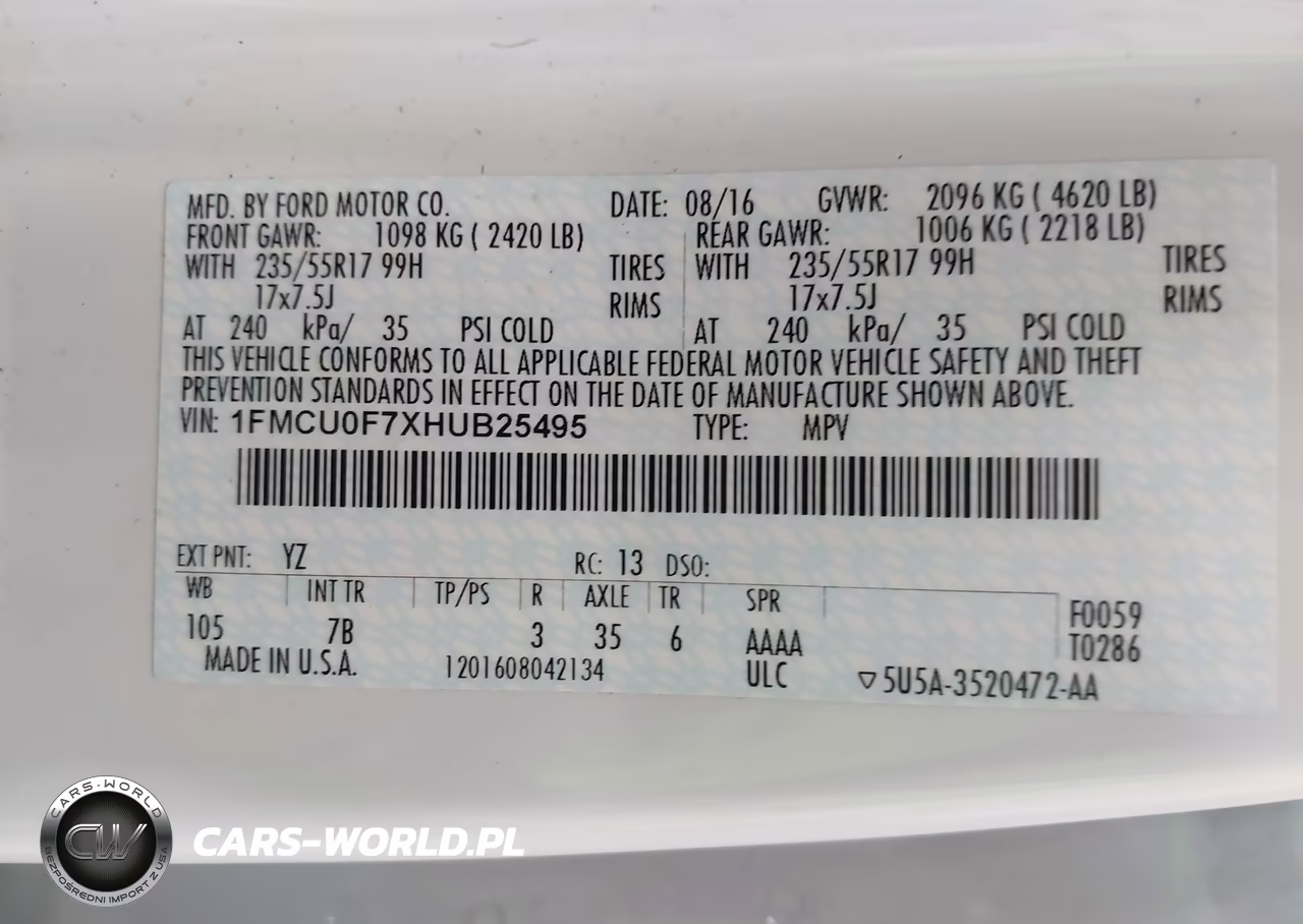 2017 Ford Escape S VIN:1FMCU0F7XHUB25495 - 9