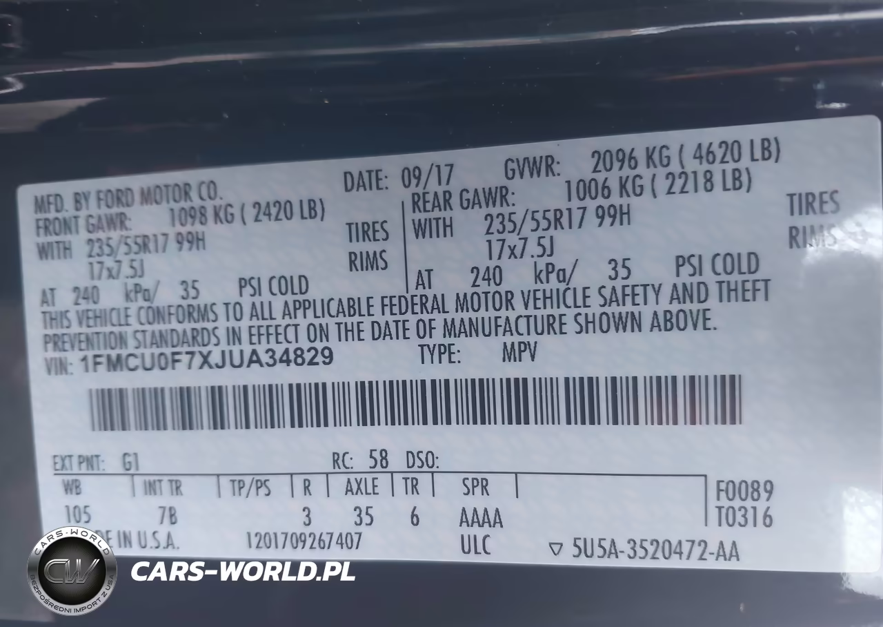 2018 Ford Escape S VIN:1FMCU0F7XJUA34829 - 9