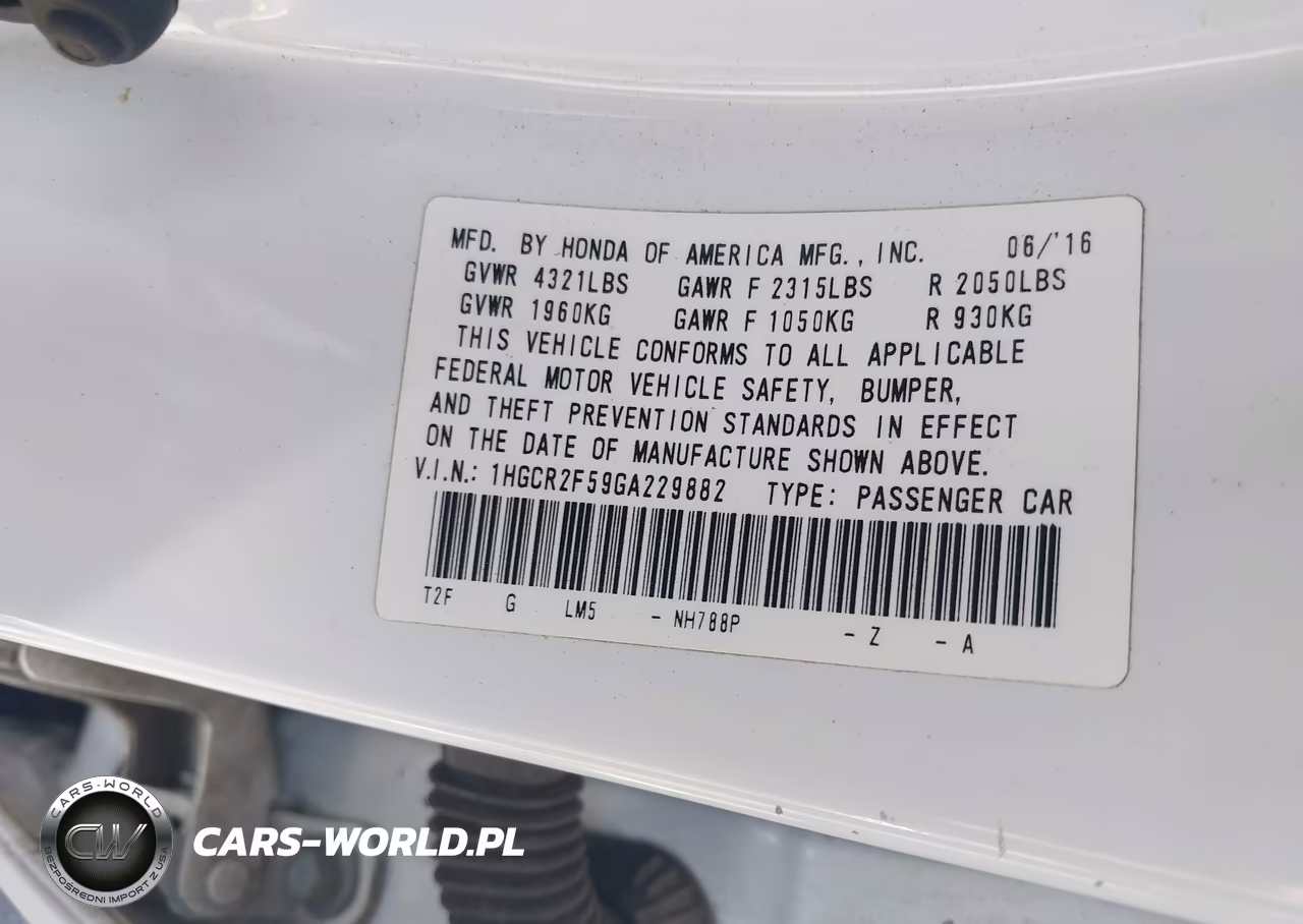 2016 Honda Accord Sport VIN:1HGCR2F59GA229882 - 9