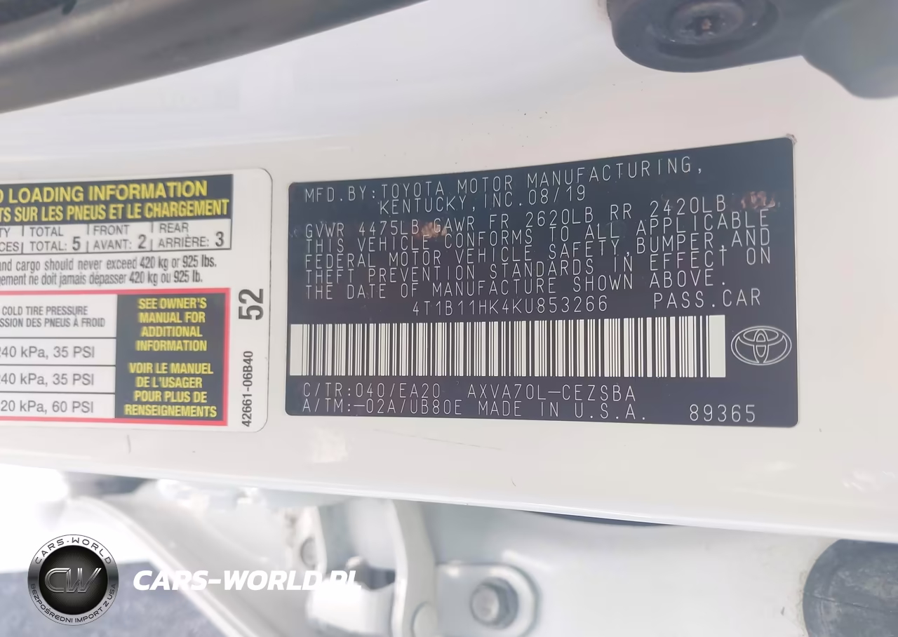 2019 Toyota Camry Se VIN:4T1B11HK4KU853266 - 9