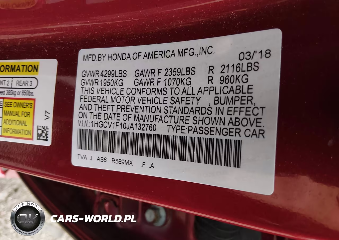 2018 Honda Accord Lx VIN:1HGCV1F10JA132760 - 9