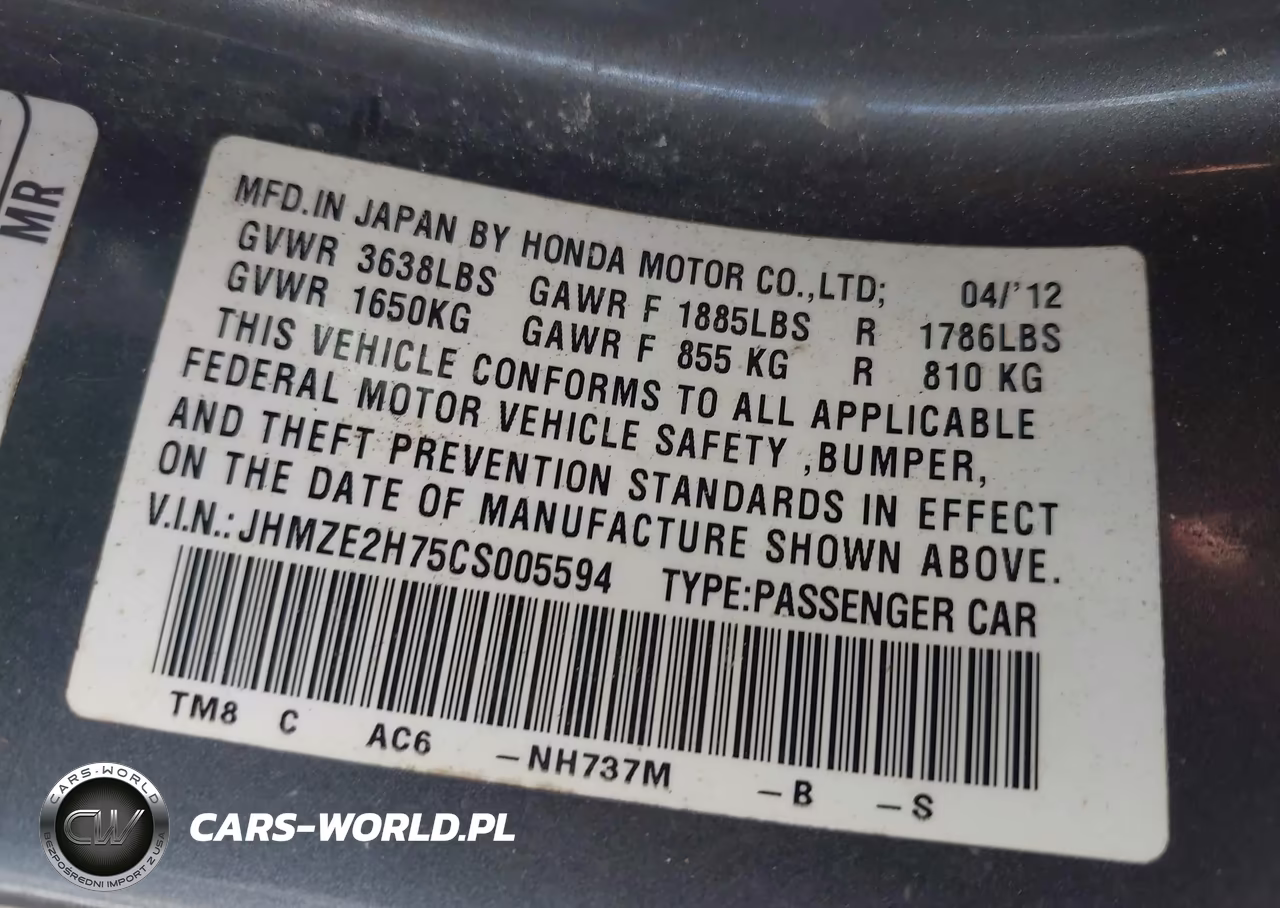 2012 Honda Insight Ex VIN:JHMZE2H75CS005594 - 9