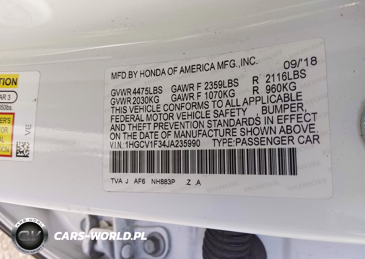 2018 Honda Accord Sport VIN:1HGCV1F34JA235990 - 9