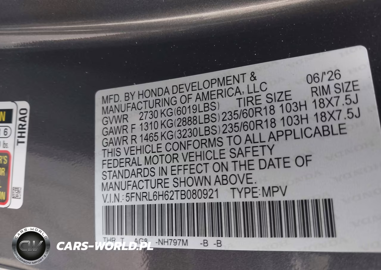 2026 Honda Odyssey Ex-L VIN:5FNRL6H62TB080921 - 9