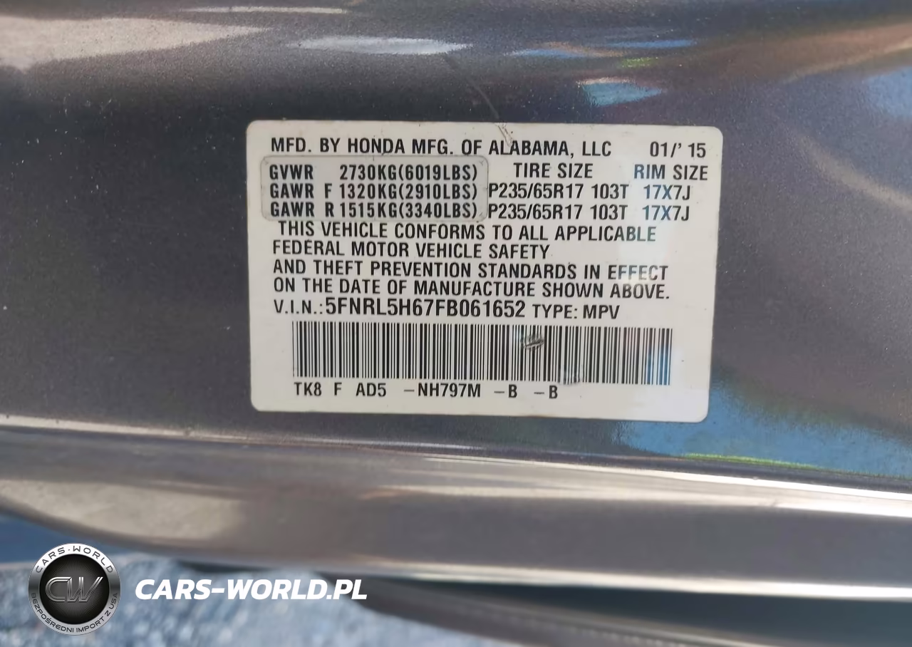 2015 Honda Odyssey Ex-L VIN:5FNRL5H67FB061652 - 8