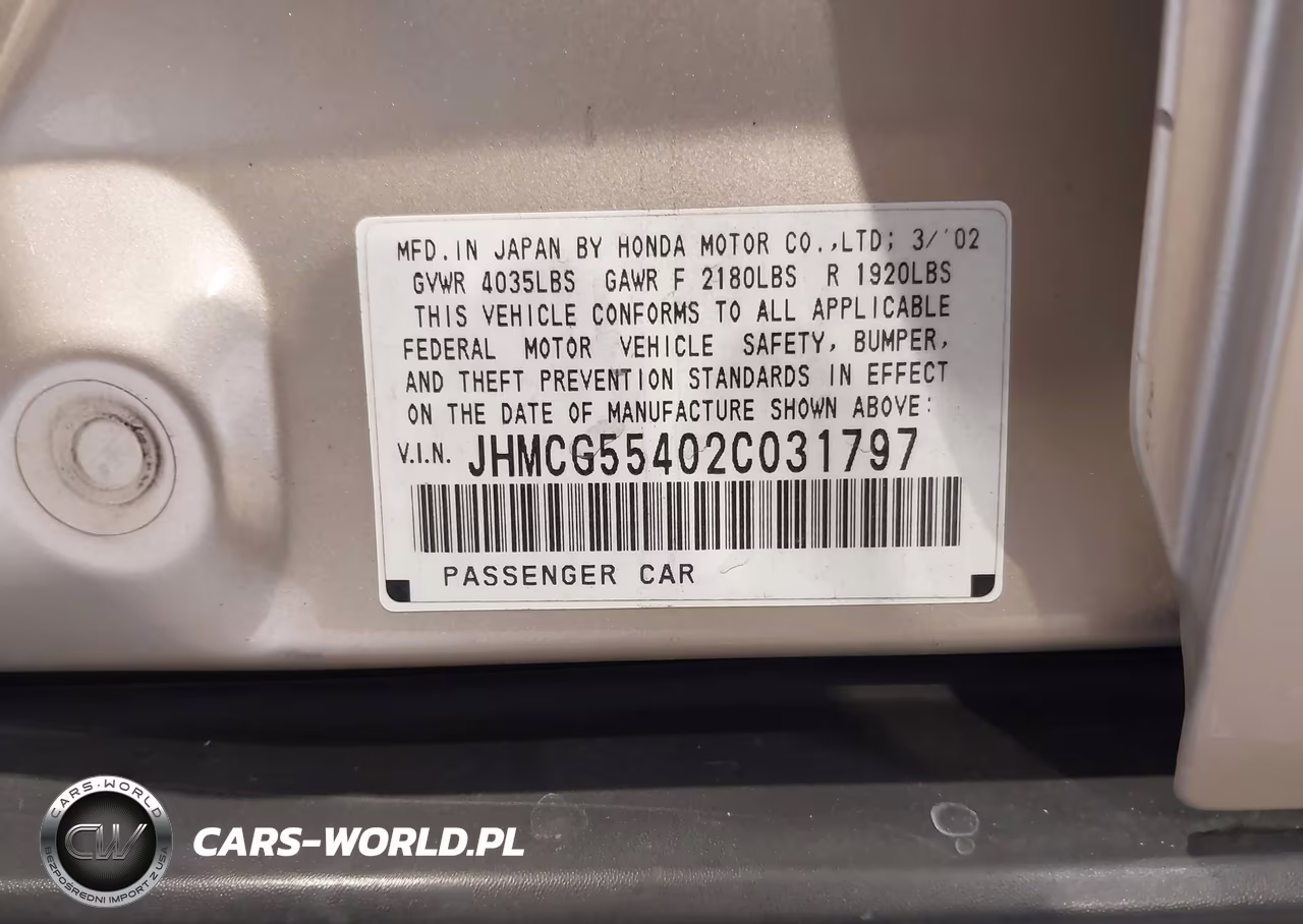 2002 Honda Accord 2.3 Lx VIN:JHMCG55402C031797 - 9
