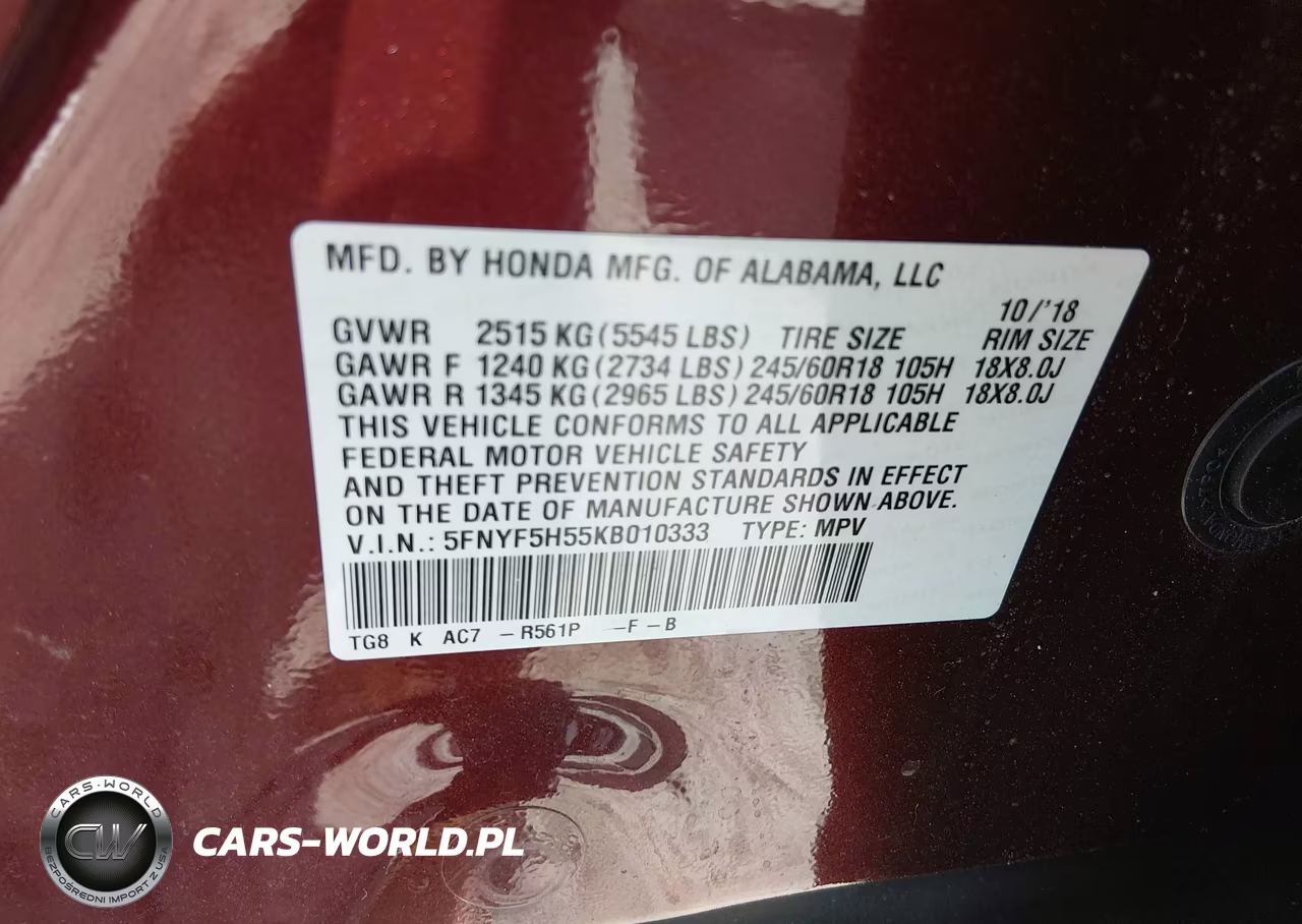 2019 Honda Pilot Ex-L VIN:5FNYF5H55KB010333 - 9