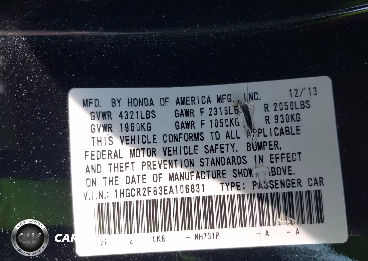 2014 Honda Accord Ex-L VIN:1HGCR2F83EA106831 - 9
