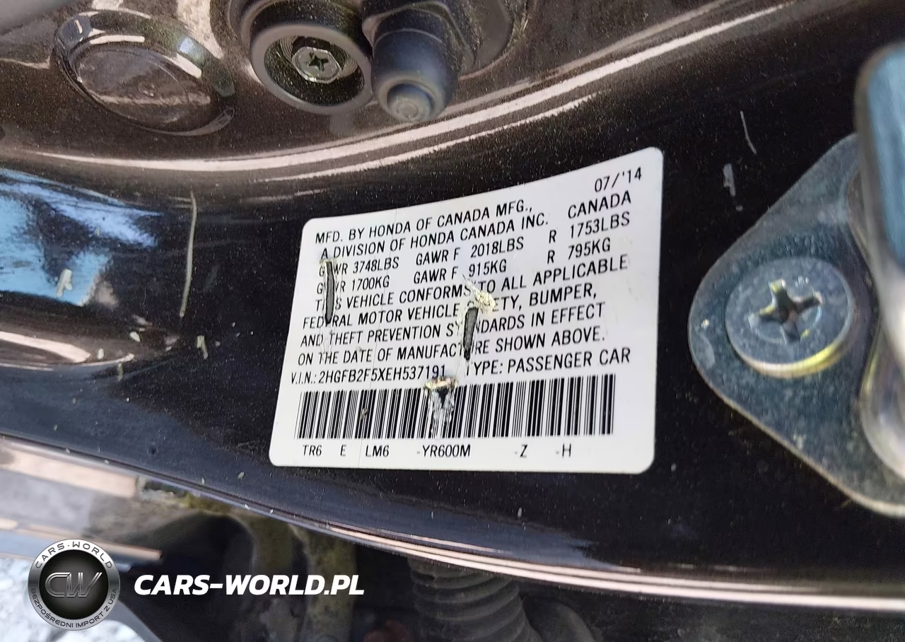 2014 Honda Civic Lx VIN:2HGFB2F5XEH537191 - 9