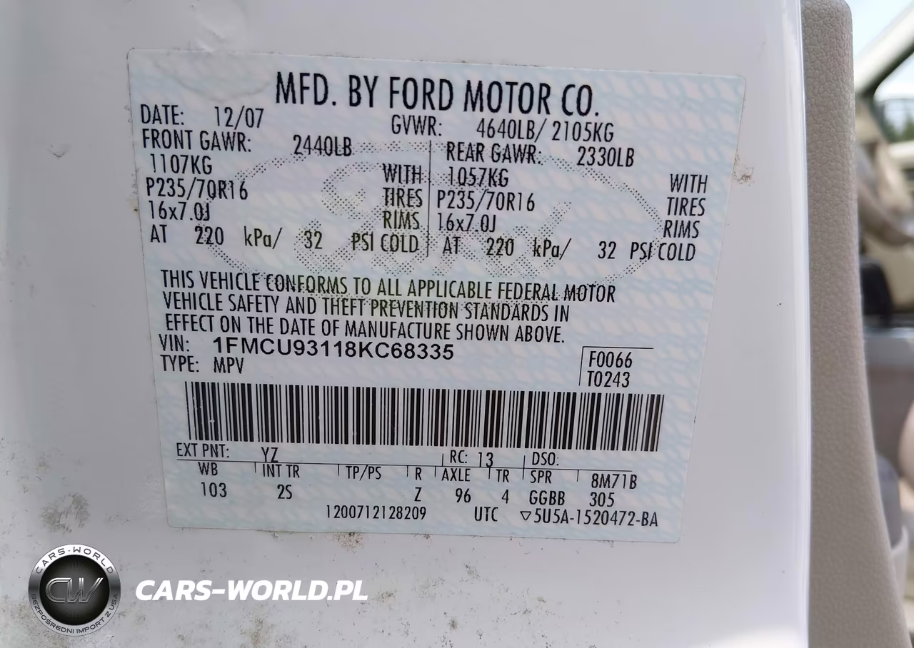 2008 Ford Escape Xlt VIN:1FMCU93118KC68335 - 9