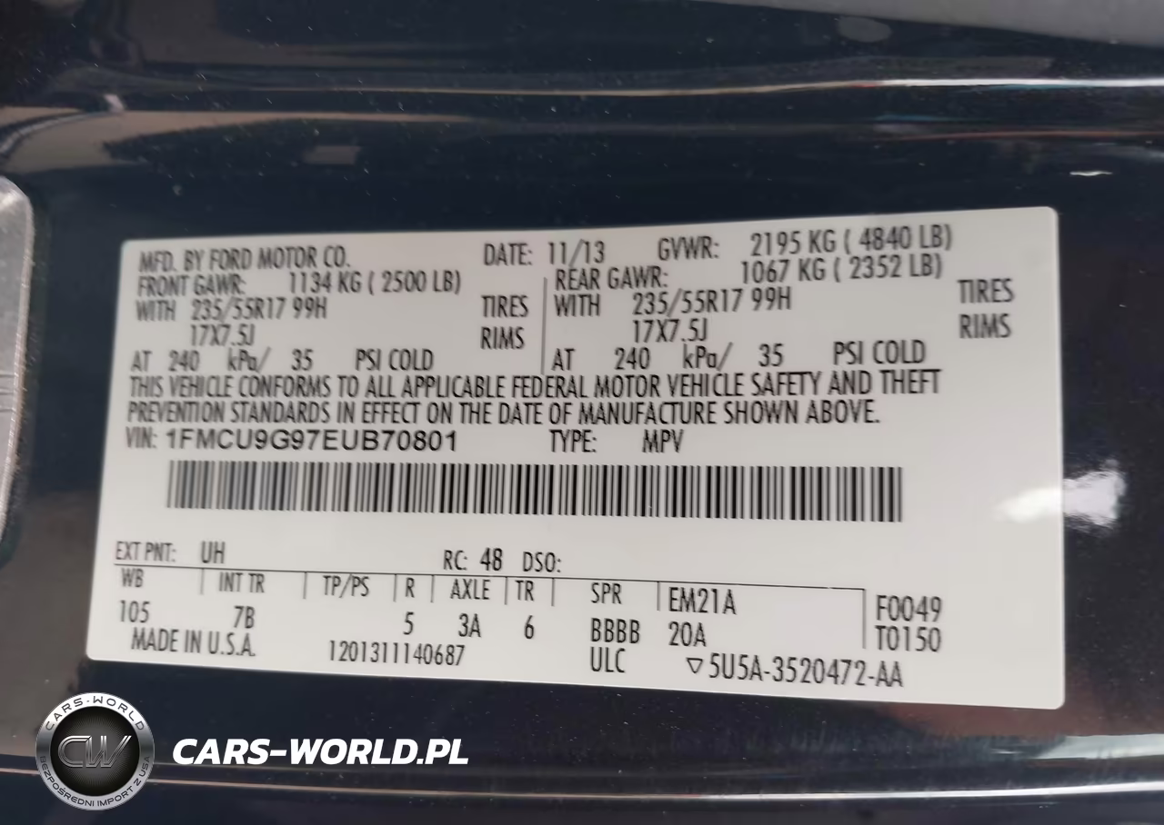 2014 Ford Escape Se VIN:1FMCU9G97EUB70801 - 9