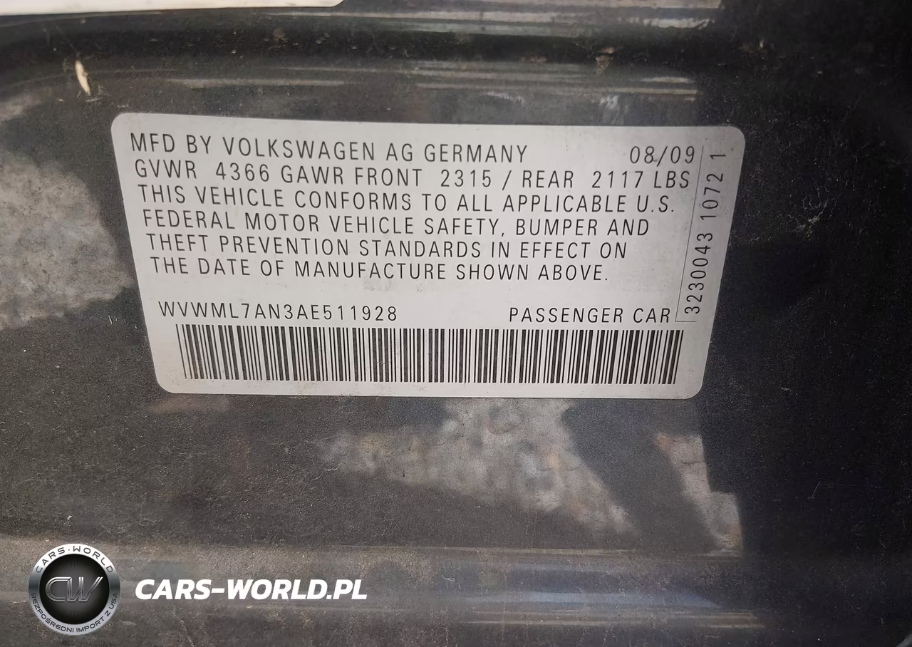 2010 Volkswagen Cc Sport VIN:WVWML7AN3AE511928 - 9
