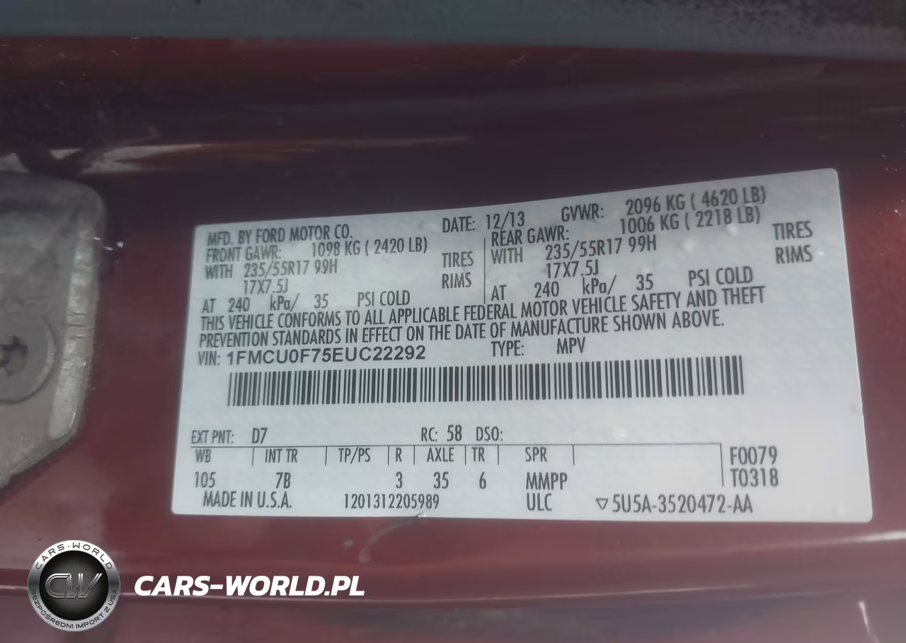 2014 Ford Escape S VIN:1FMCU0F75EUC22292 - 9