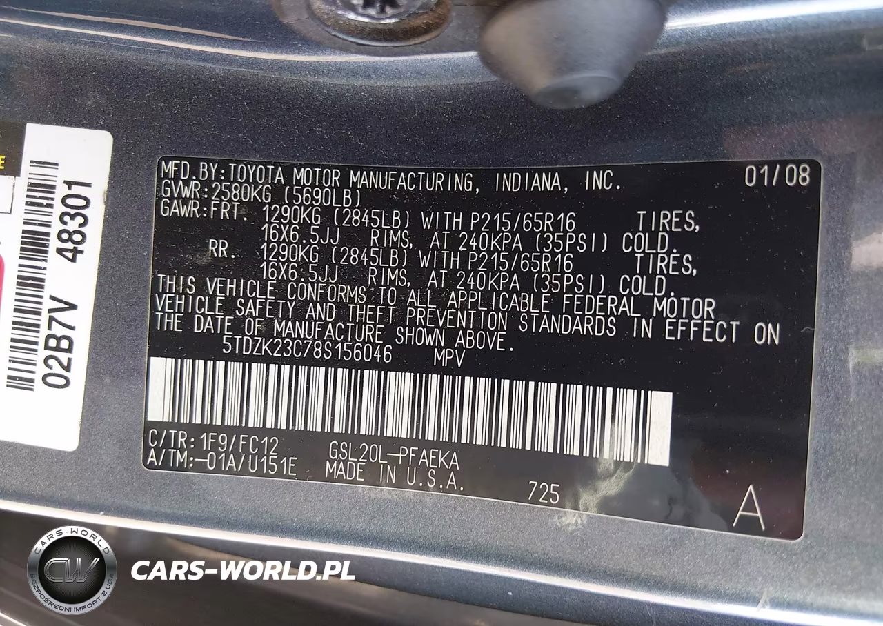 2008 Toyota Sienna Le VIN:5TDZK23C78S156046 - 9