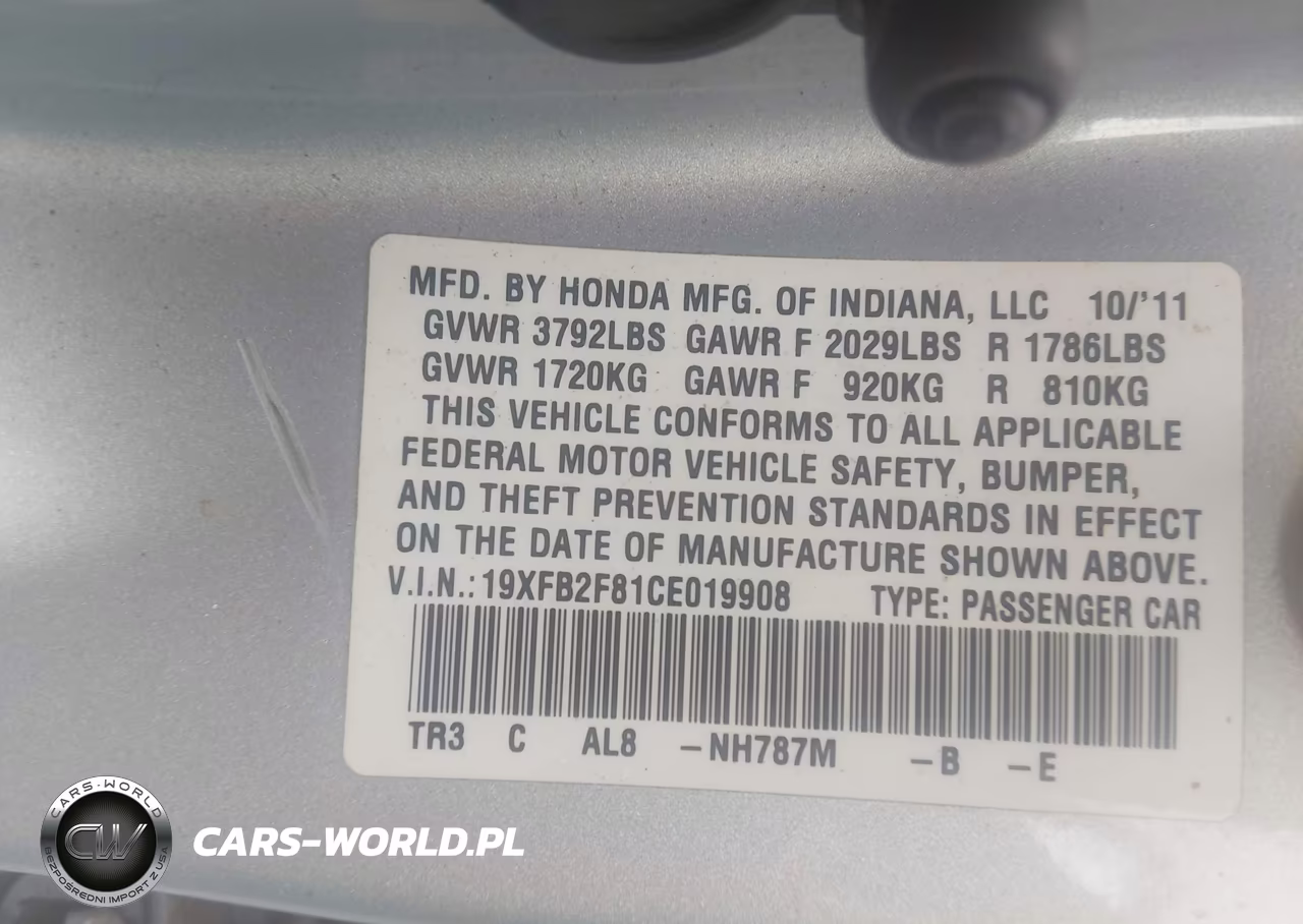 2012 Honda Civic Ex VIN:19XFB2F81CE019908 - 9