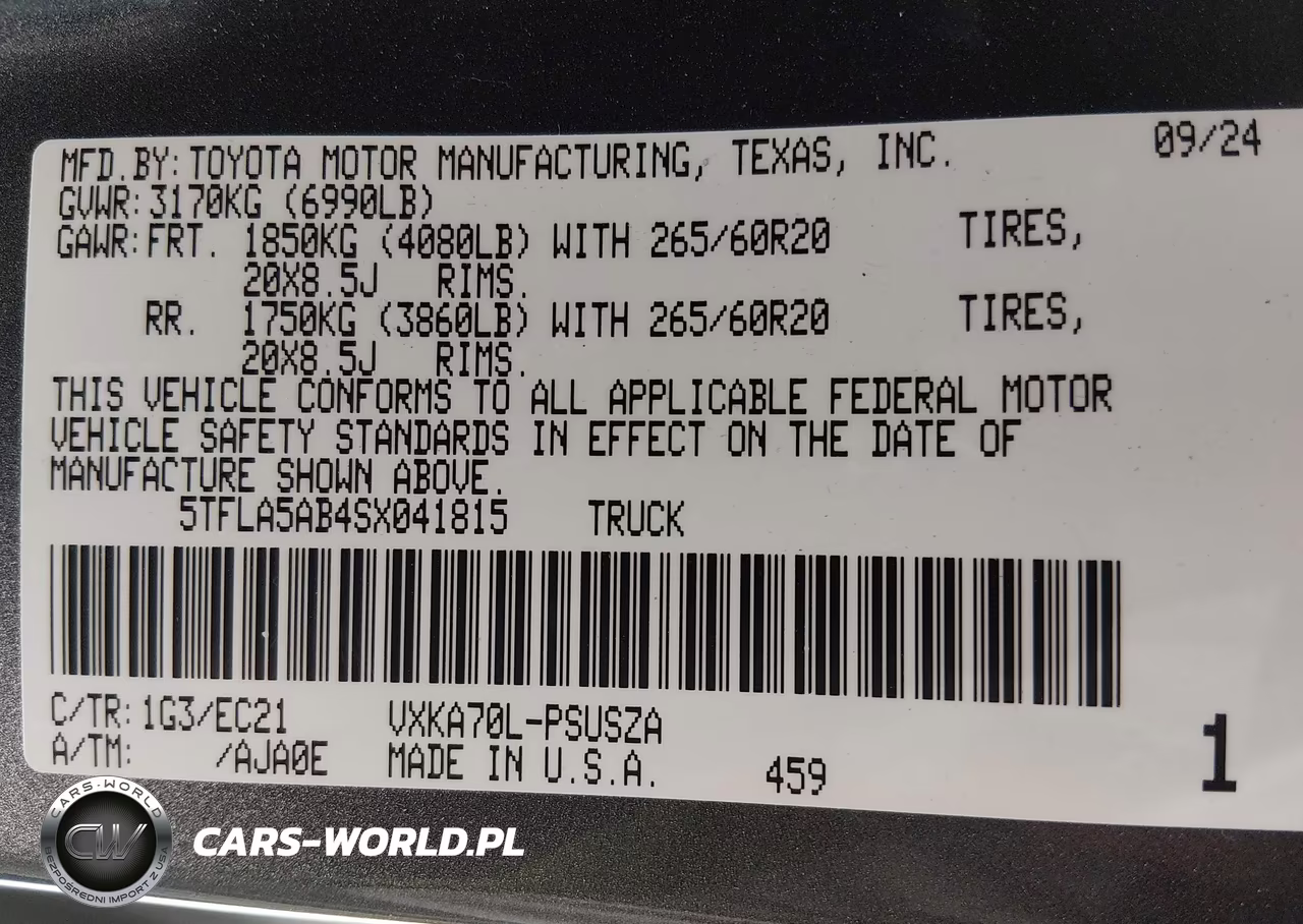 2025 Toyota Tundra Sr5 VIN:5TFLA5AB4SX041815 - 9