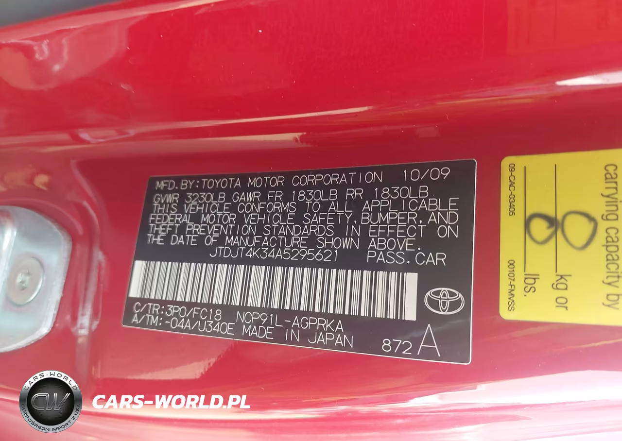 2010 Toyota Yaris VIN:JTDJT4K34A5295621 - 9