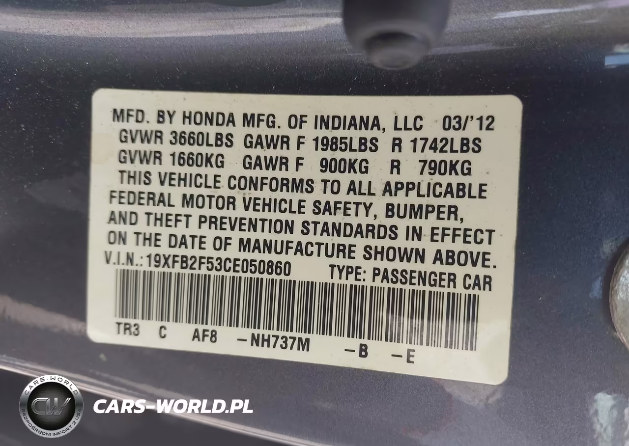 2012 Honda Civic Lx VIN:19XFB2F53CE050860 - 9
