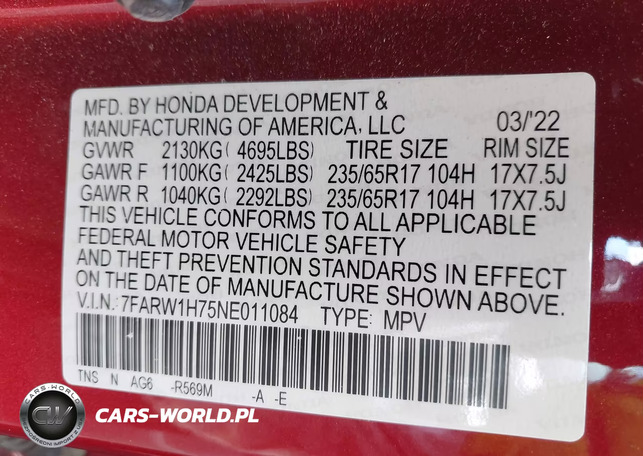 2022 Honda Cr-V 2Wd Special Edition VIN:7FARW1H75NE011084 - 9