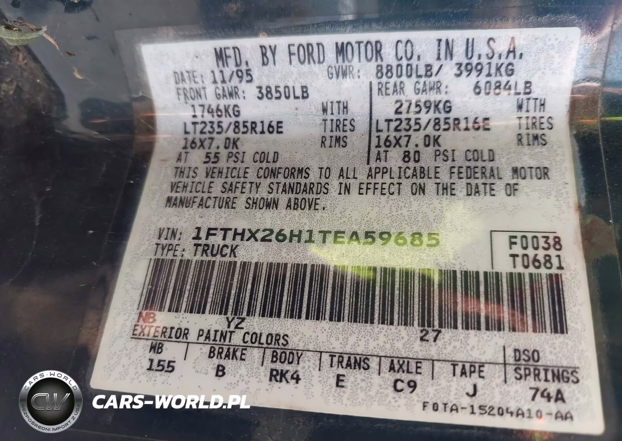 1996 Ford F250 VIN:1FTHX26H1TEA59685 - 9