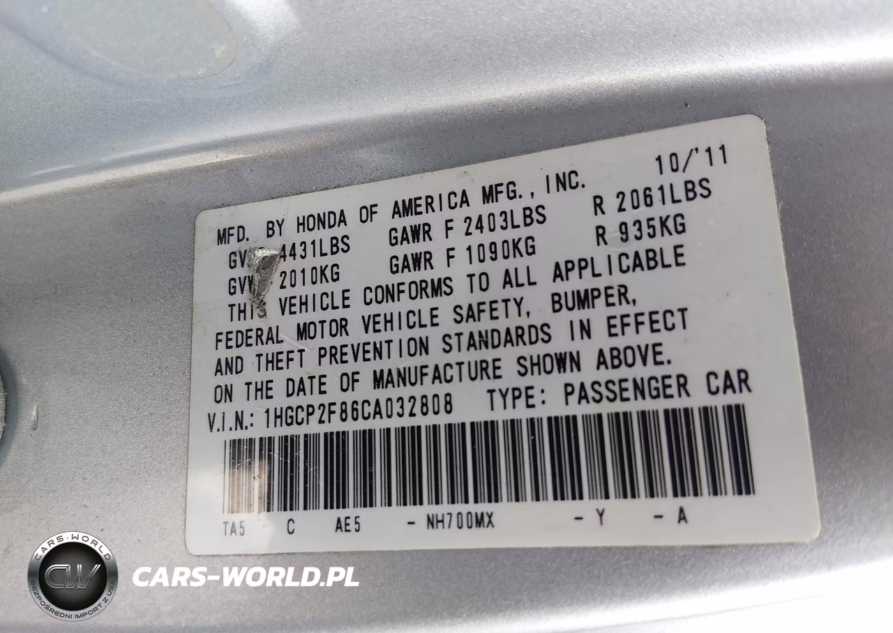 2012 Honda Accord 2.4 Ex-L VIN:1HGCP2F86CA032808 - 9